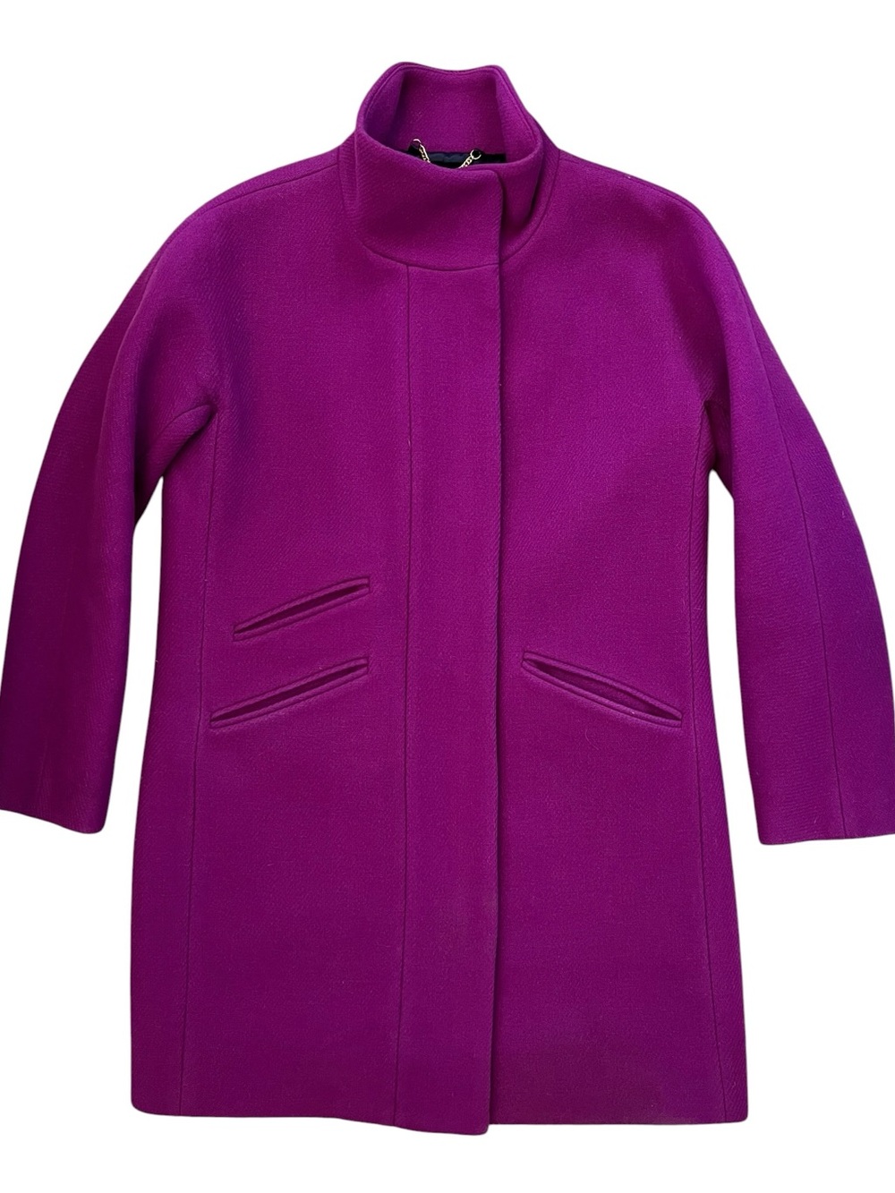 J.Crew Stadium-Cloth Nello Gori Wool Coat Size 4 Petite Purple Great Condition - Picture 2 of 4
